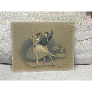 Vintage Ballet Art Print Romantic Dancers Signed Gina Mid Century Wall Art